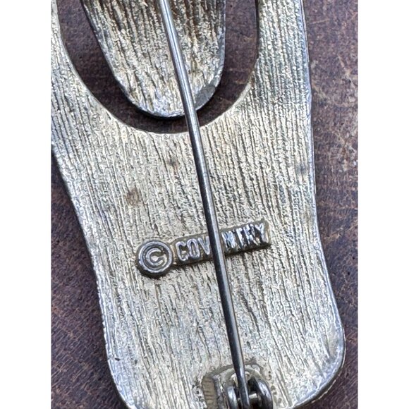 Vintage Signed Coventry Gold-Tone Textured Split Trick Brooch With Abstract Art - Picture 5 of 6